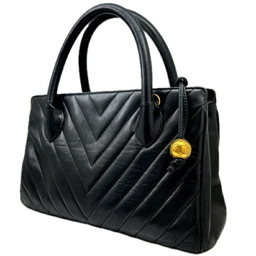 CHANEL handbag V-stitch bag leather ladies black