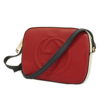 GUCCI Shoulder Bag Soho Interlocking G 431567 Leather Navy White Red Champagne Women's