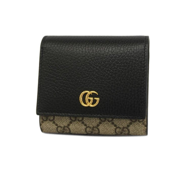 GUCCI Wallet GG Marmont Supreme 598587 Leather Black Beige Women's