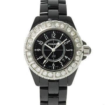 CHANEL J12 33mm H1173 Large Diamond Bezel Ladies Watch Date Black Ceramic Quartz