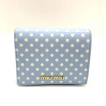 MIU MIU Miu Wallet Madras Bifold Blue x White Dot Polka Print Square Compact Women's Leather MIUMIU