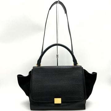 CELINE Trapeze Handbag Shoulder Bag 2way Black Leather Women's