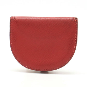 HERMES Burgundy coin case, purse, horseshoe-shaped, Cushvel, leather, red, A stamp