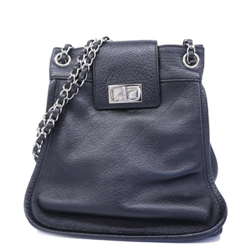 CHANEL Shoulder Bag 2.55 Chain Leather Black Women's