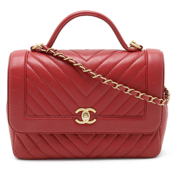 CHANEL V stitch chevron handbag chain shoulder bag leather red
