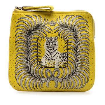 HERMES Carre Pocket Royal Tiger Tigre Bandana Pouch Yellow White Swift Women's
