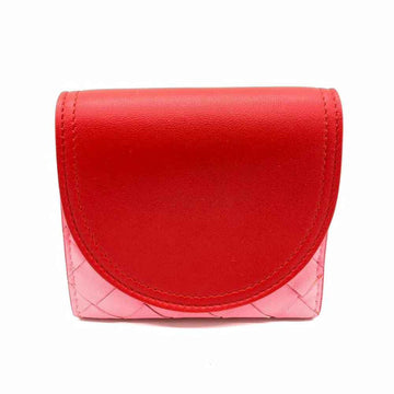 BOTTEGA VENETA Nappa Bi-fold Wallet Intrecciato Compact Red x Pink 577841 V0EKK 8929