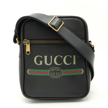 GUCCI Print Bag Shoulder Leather Black 523591