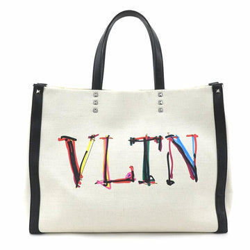 VALENTINO GARAVANI Garavani Handbag Tote Bag VLTN Canvas/Leather Natural/Black/Multicolor Unisex