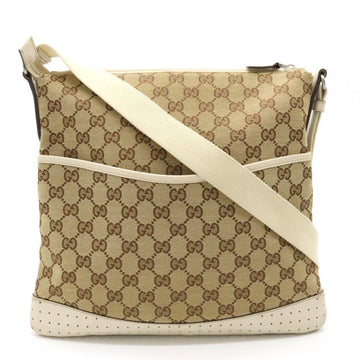 GUCCI GG canvas shoulder bag, punched leather, khaki beige, ivory, white, 145857