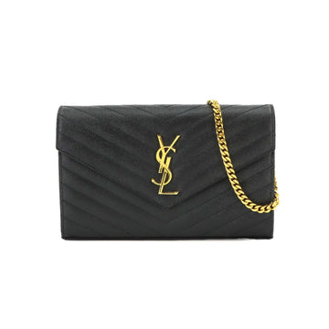 YVES SAINT LAURENT Saint Laurent Paris Cassandra Chain Wallet Long Leather Black 377828 Gold Hardware