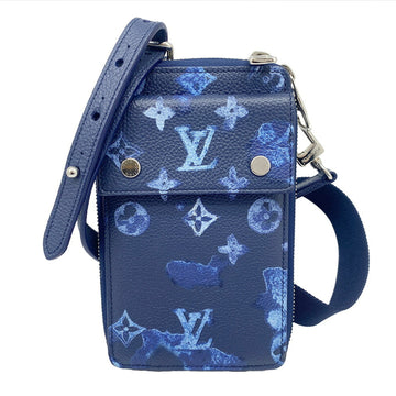 LOUIS VUITTON Shoulder Bag Phone Pouch LV Flower Crossbody Monogram Leather Navy Blue M80466 Men's