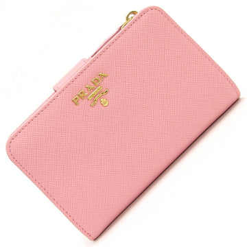 PRADA Bi-fold Wallet 1ML225 Pink Leather L-Shaped Compact Black Women's
