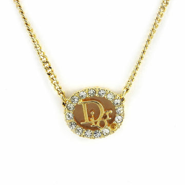 CHRISTIAN DIOR Necklace Metal Gold Plated Rhinestone Women's