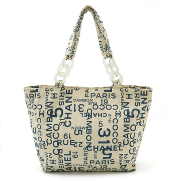 CHANEL By Sea Line Tote Bag Large Plastic Chain Canvas Ivory Blue A18303