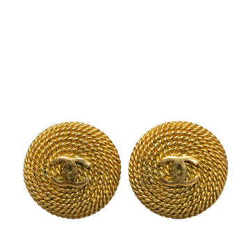 CHANEL Gold Plated Coco Mark Chain Round Earrings for Women