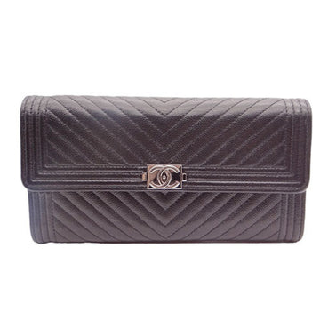 CHANEL wallet for women, long wallet, leather, Boy , caviar, black, A80286, 2568****