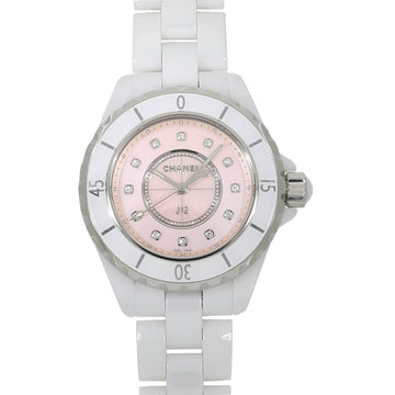 CHANEL J12 White Ceramic 33MM World Limited 1200 H5513 Pink Shell x 12P Diamond Ladies Watch