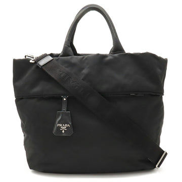PRADA Tote Bag Handbag Shoulder Reversible Nylon Leather NERO Black BN1959