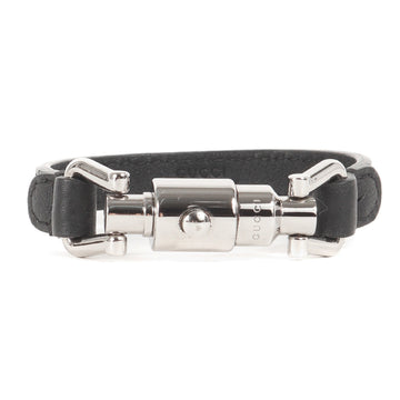 GUCCI Size: M Current model Piston closure bracelet Leather Silver Black Men's