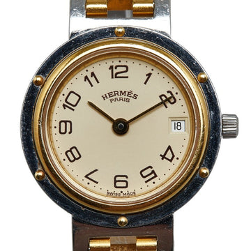 HERMES Clipper Watch Quartz Beige Dial Stainless Steel Plated Ladies