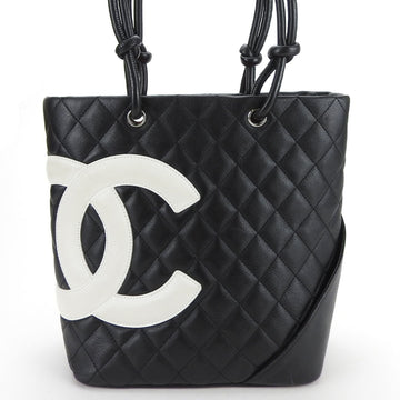 CHANEL Tote Bag Cambon Line Leather Black No. 10 Coco Mark Women's