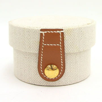 HERMES Accessory Case Off-White Brown Toile H Leather Watch