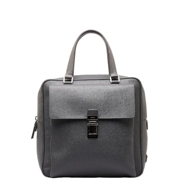 PRADA Triangle Plate Saffiano Handbag Tote Bag Grey Leather Women's