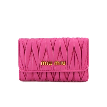 MIU MIU Miu 6-ring key case in matelasse leather, fuchsia pink 5M0222, gold hardware