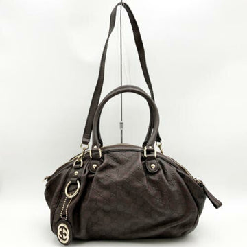 GUCCI 223974 Handbag Shoulder Bag ssima Brown Dark Charm Leather GG Pattern Women's Fashion