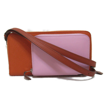 HERMES Nouveau to Go Shoulder Bag Orange Pink Swift leather leather Epsom