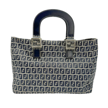 FENDI Zucchino Handbag Canvas/Leather Navy Women's z0588