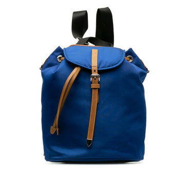 PRADA Triangle Plate Backpack 1BZ064 Blue Brown Nylon Leather Women's