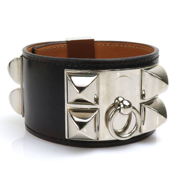HERMES Bracelet Collier de Chien Leather/Metal Black/Silver Unisex e58458i