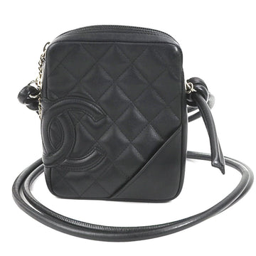 CHANEL Crossbody Shoulder Bag Pochette Cambon Line Leather Black Silver Ladies
