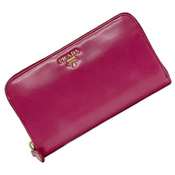 PRADA Round Long Wallet Pink 1M0506 ec-19896 Leather  Gold Ladies