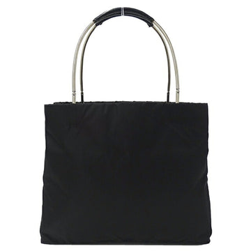 PRADA bag ladies brand tote black silver handle plain simple