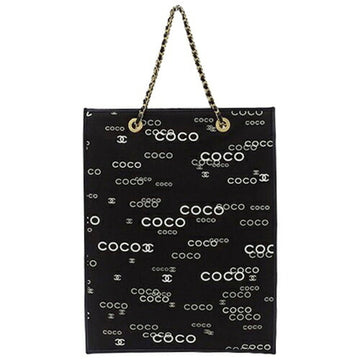 CHANEL Bag Coco Print Women's Brand Tote Handbag Canvas Black Gold Hardware Chain A4