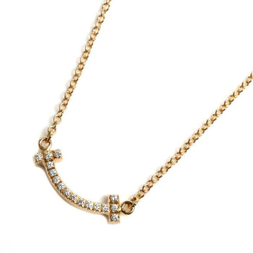 TIFFANY&Co.  K18PG Pink Gold T Smile Diamond Necklace 62617772 2.1g 41-46cm Women's