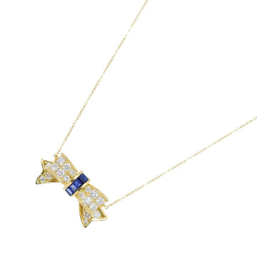TIFFANY & Co. Sapphire and Diamond Necklace 42cm K18 YG Yellow Gold 750 Ribbon