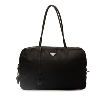PRADA Triangle Plate Handbag Shoulder Bag BL0119 Black Nylon Women's