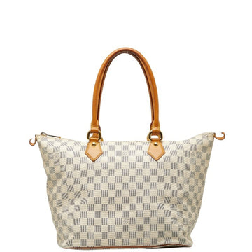 LOUIS VUITTON Damier Azur Saleya MM Tote Bag Shoulder N51185 White PVC Leather Women's