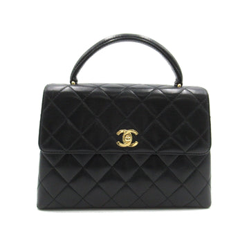 CHANEL Coco Handle Matelasse Handbag Black Lambskin [sheep leather]