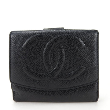 CHANEL Bi-fold Wallet W Caviar Skin Black Accessory Coco Mark Women's