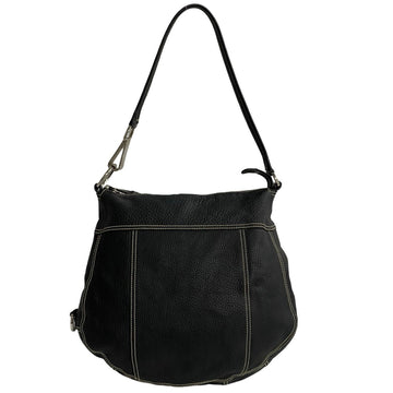 PRADA Stitched Leather Handbag One Semi Shoulder Bag Black 41716