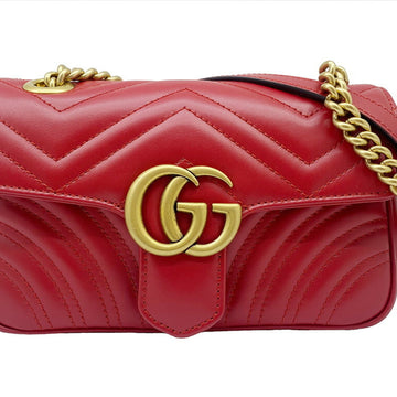 GUCCI GG Marmont Quilted Bag Shoulder Leather Red 446744 Chain Double G Product Ladies