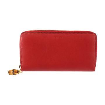 GUCCI Bamboo Long Wallet 453158 Leather Red Round