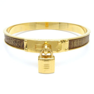 HERMES Kelly Bangle Padlock Gold x Brown GP Plated Leather 291844
