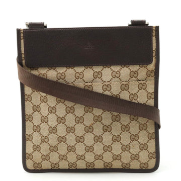 GUCCI GG canvas shoulder bag, strap, leather, khaki beige, dark brown, 27639