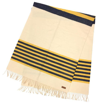 HERMES Cashmere Large Stole Shawl Ivory x Navy Yellow Blanket Men's Women's Scarf